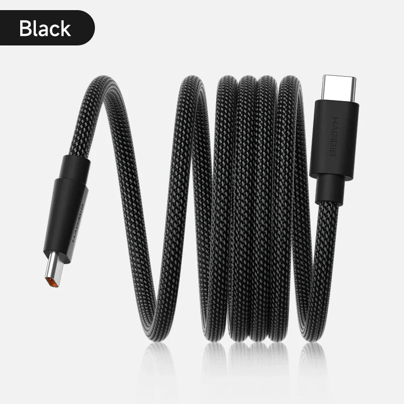 Black braided USB cable on a white background
