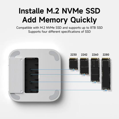 M.2 NVMe SSD installation with compatibility details on a white background
