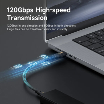 Laptop with a USB cable connected, highlighting high-speed transmission capabilities.