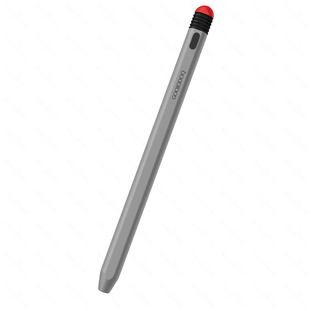 A collection of Goojodoq stylus pens with Type-C port cases in various colors displayed alongside a smartphone.
