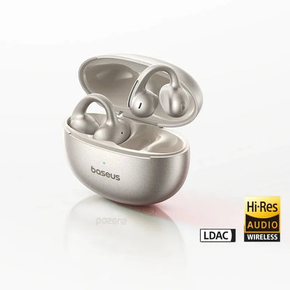 Baseus wireless earbuds with charging case on a white background