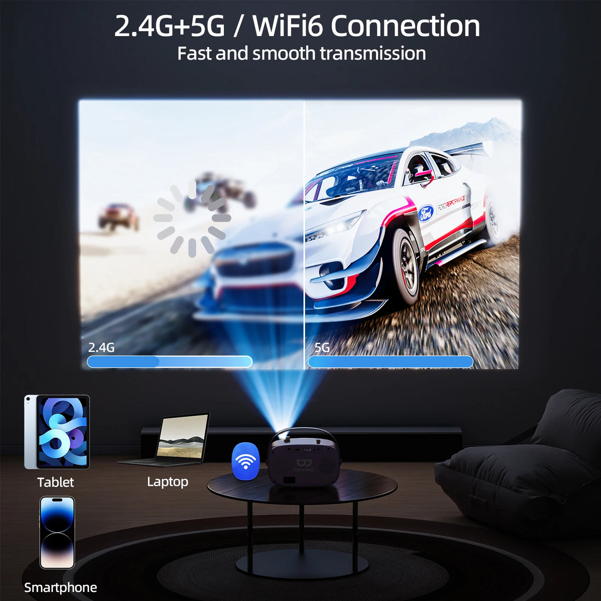 720P HD Mini Portable Projector with Bluetooth Speaker Goojodoq
