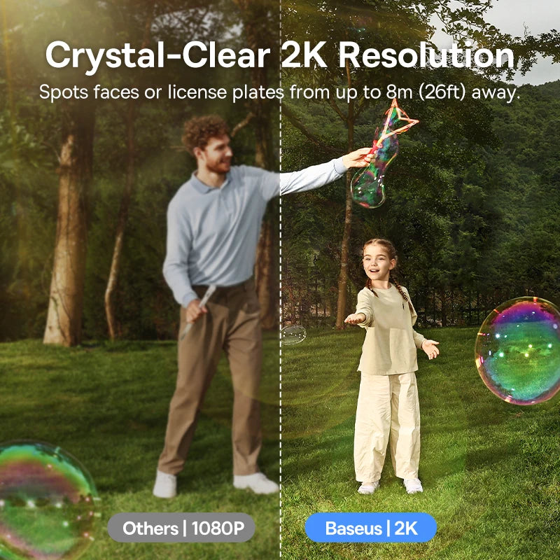 Comparison of crystal-clear 2K resolution vs. others' 108OP in a natural setting with people and bubbles.