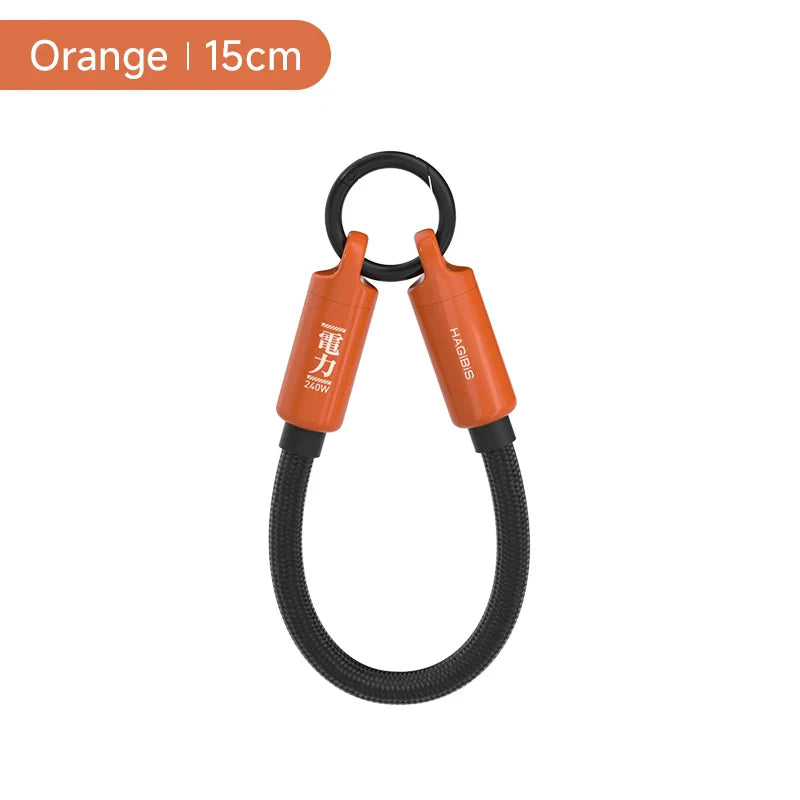 Orange resistance band with black handle on a white background