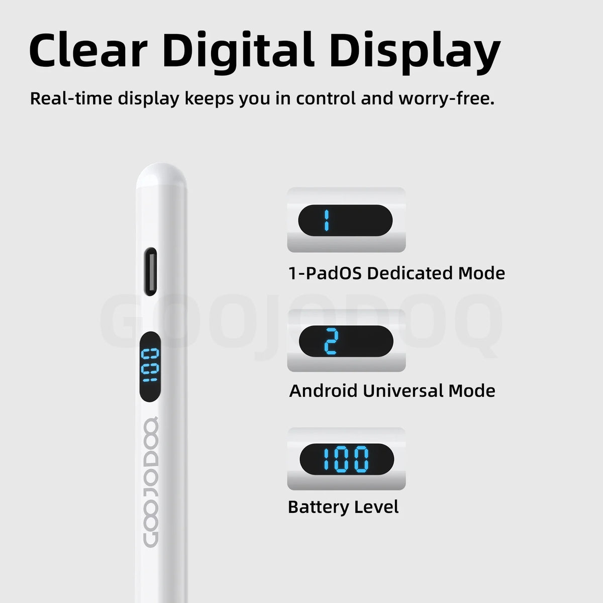 Digital display device with clear digital display on a white background