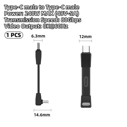 USB4 Right Angle USB-C Short Cable 240W 80Gbps 8K 60Hz