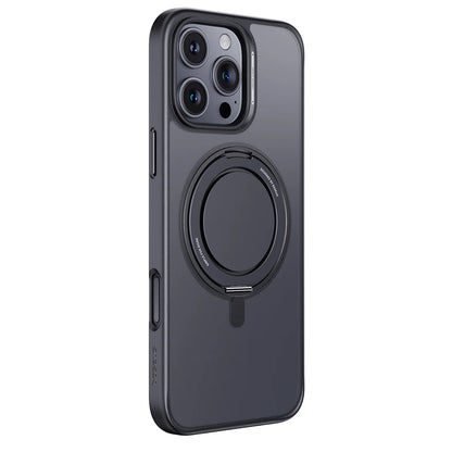 Black phone case with a ring holder on a white background
