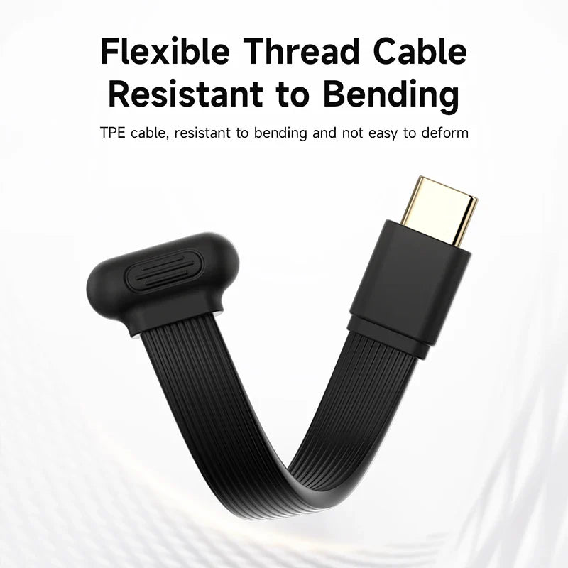 Black flexible thread cable with USB-C connector on a white background