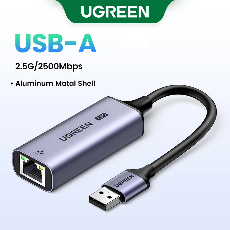 UGREEN USB-A to Ethernet adapter on a white background