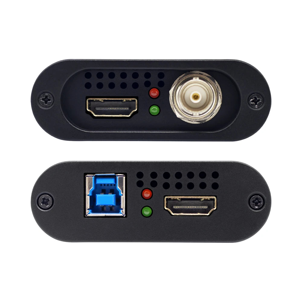 Two black electronic modules with various ports on a white background