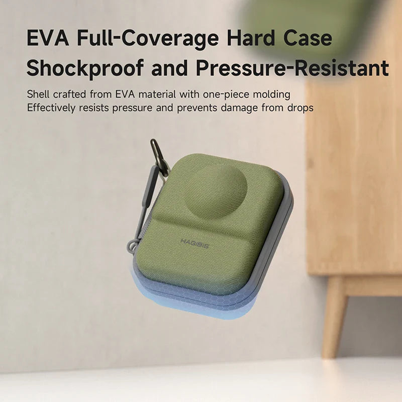 Green EVA full-coverage hard case with text on a light background