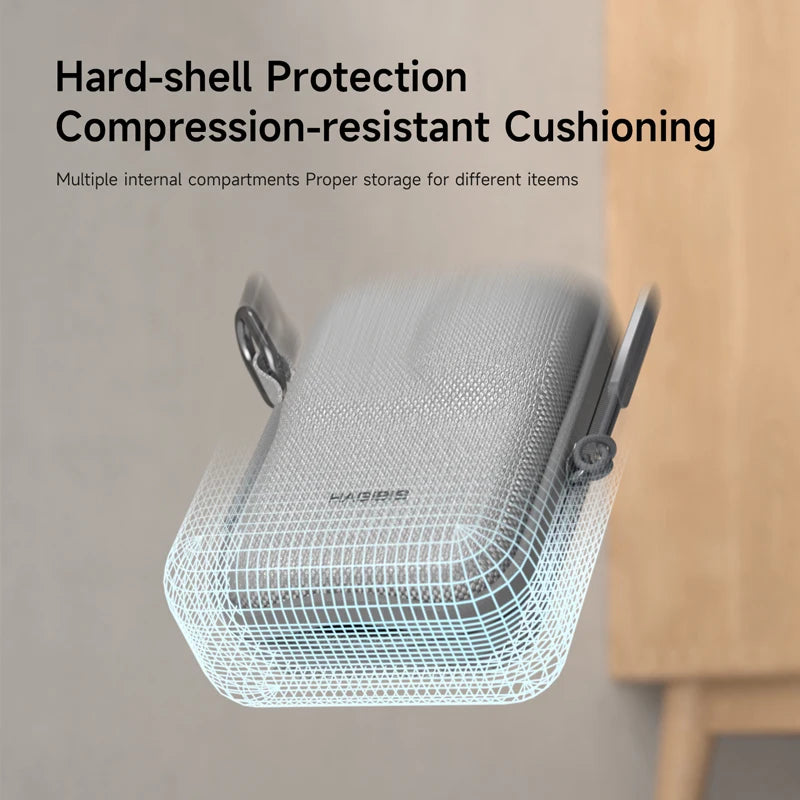 Mesh storage basket with hard-shell protection and compression-resistant cushioning on a neutral background.