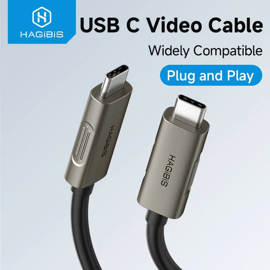 USB C video cable with Hagibis branding on a light blue background