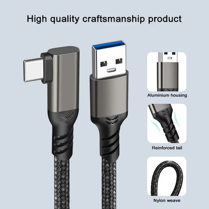 USB-A to USB-C VR Link Cable 10Gbps 60W Right Angle