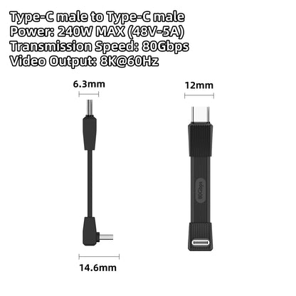 USB4 Right Angle USB-C Short Cable 240W 80Gbps 8K 60Hz