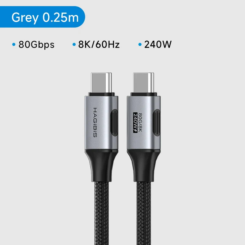 Hagibis USB-C cable with specifications on a gray background