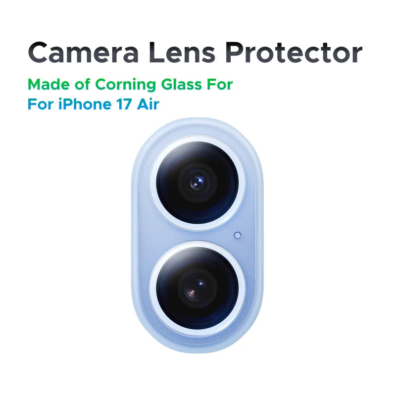 Camera lens protector for iPhone 17 Air with Corning Glass material on a white background