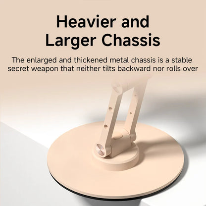 Beige stand with text about a stable metal chassis