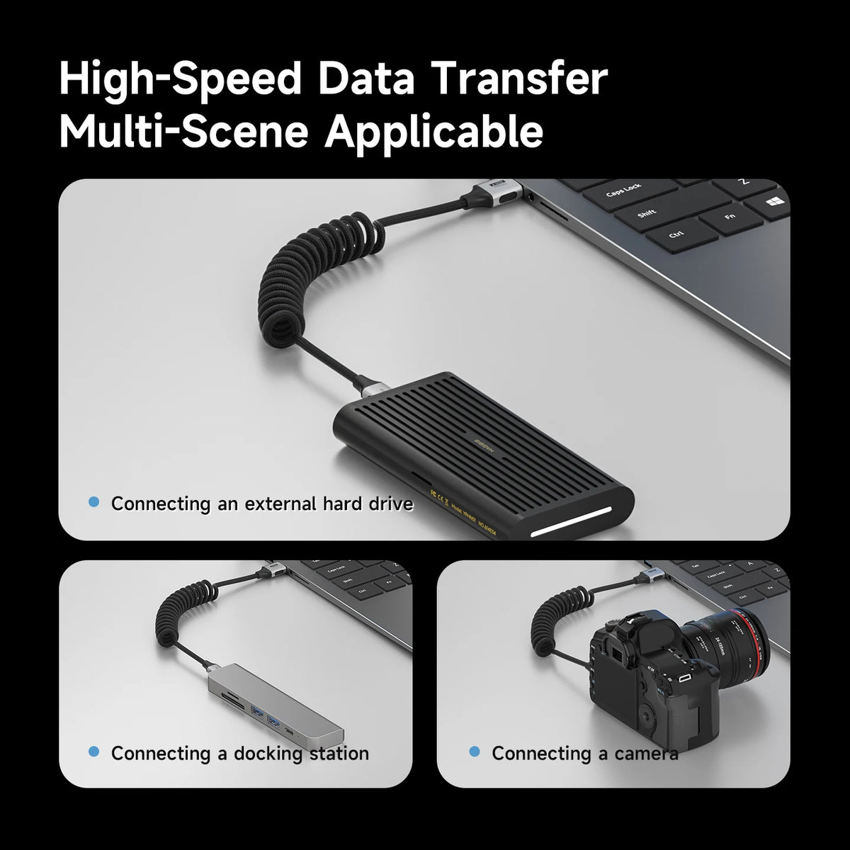 Hagibis USB 3.2 Coiled USB-A to USB-C Cable 10Gbps 60W
