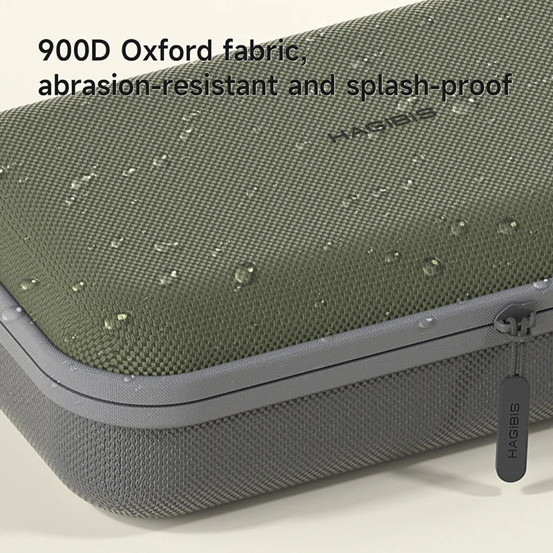Green and gray case with 'Hagibis' branding, featuring 900D Oxford fabric text.