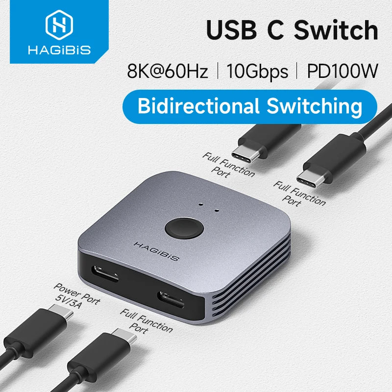 Hagibis USB-C Bidirectional Switch 8K 60Hz 10Gbps 100W