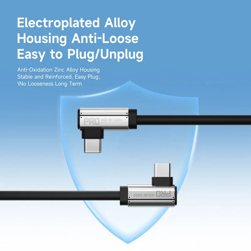 Two USB cables with electroplated alloy housing on a blue background