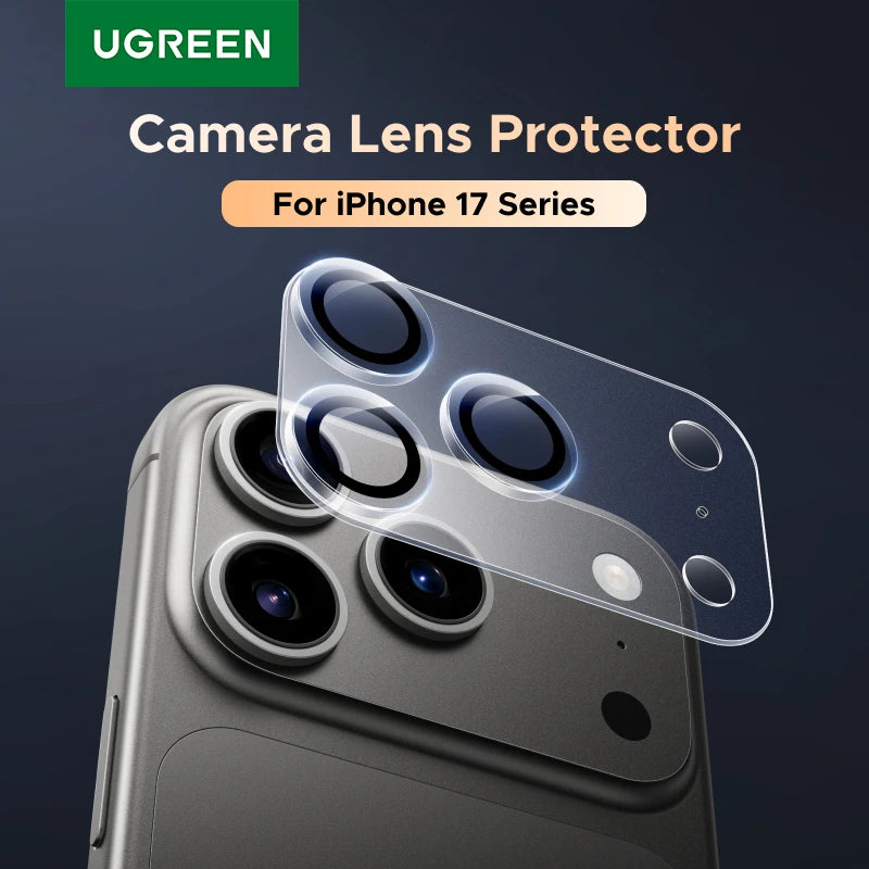 Camera lens protector for iPhone 17 Series by UGREEN on a dark background