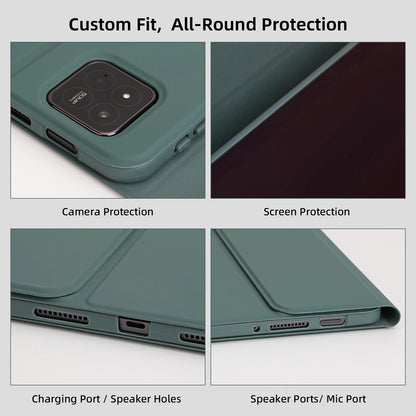 Green phone case with camera, screen, charging port, and speaker port protection on a gray background.