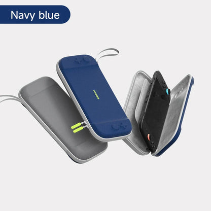 Navy blue phone case with gray interior on a white background