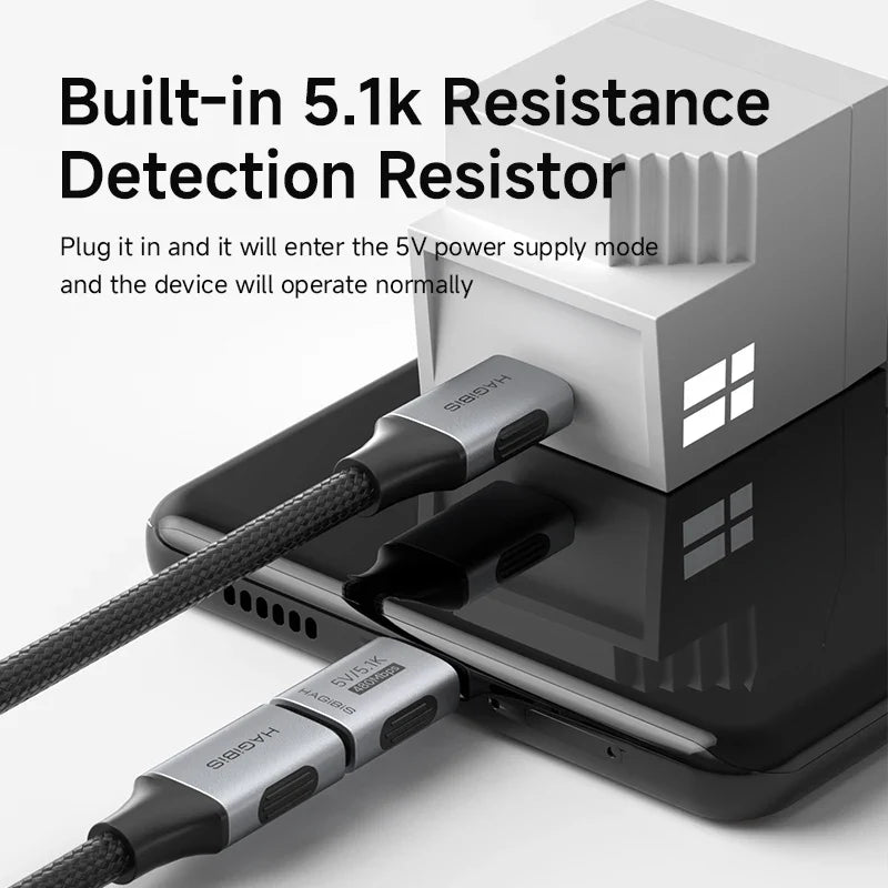 USB adapter with text about resistance detection resistor on a white background