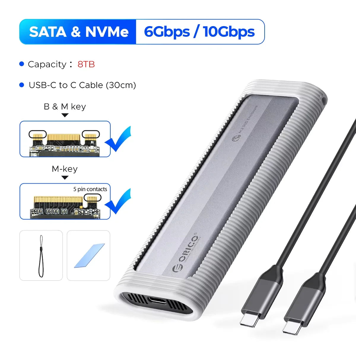 ORICO Tool-Free M.2 NVMe/SATA SSD Enclosure 10Gbps