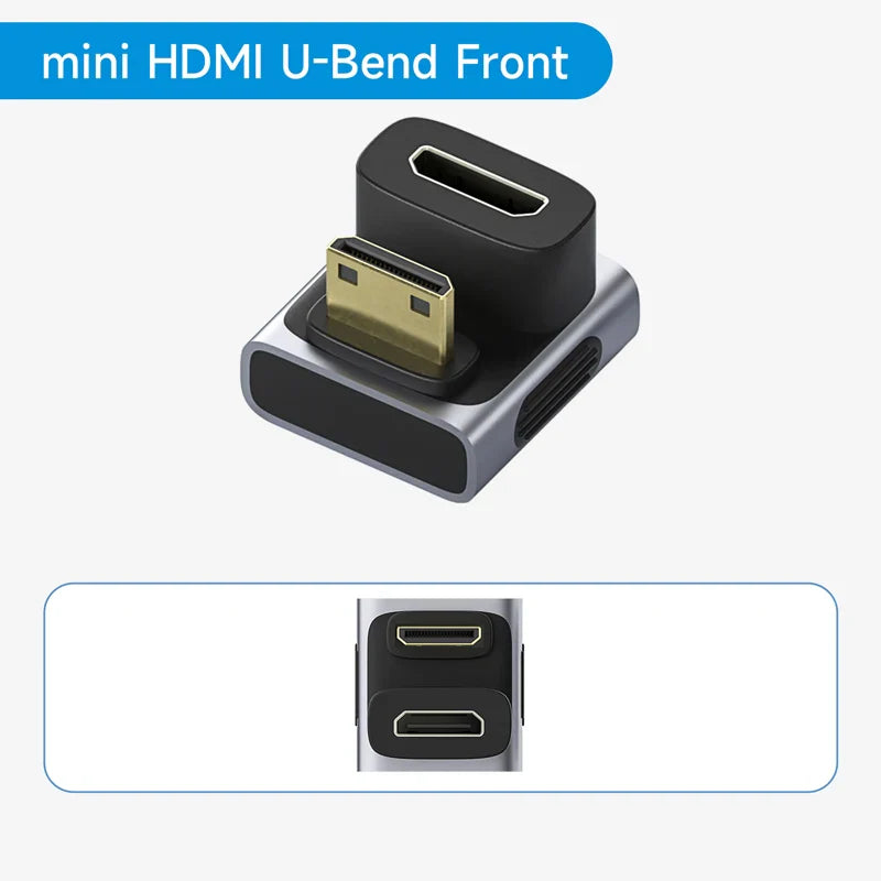Mini HDMI U-Bend Front adapter on a white background