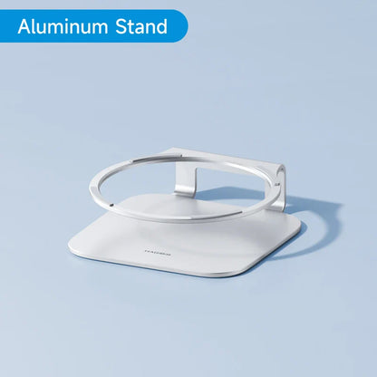 Aluminum stand on a light blue background with 'Aluminum Stand' text.