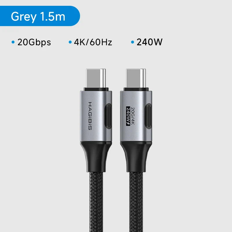 Hagibis USB-C cable with specifications on a gray background
