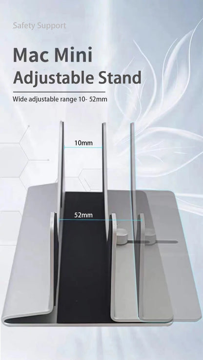 Mac Mini adjustable stand with safety support on a white background