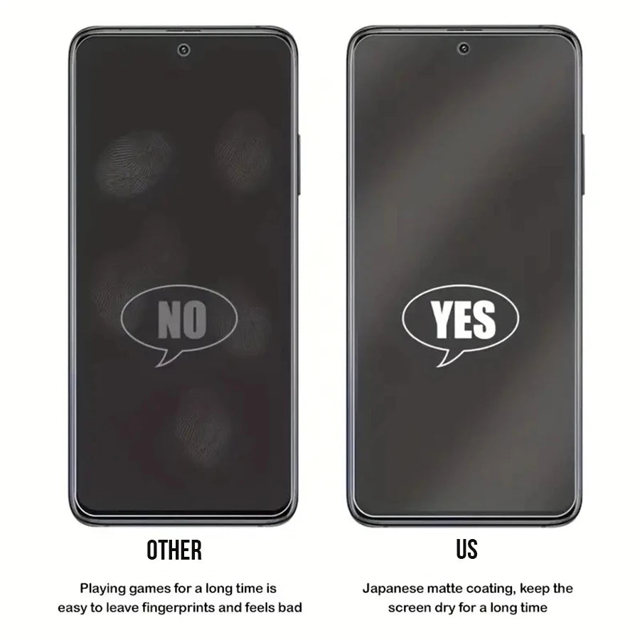 Two smartphones side by side with 'NO' and 'YES' speech bubbles, labeled 'OTHER' and 'US'.