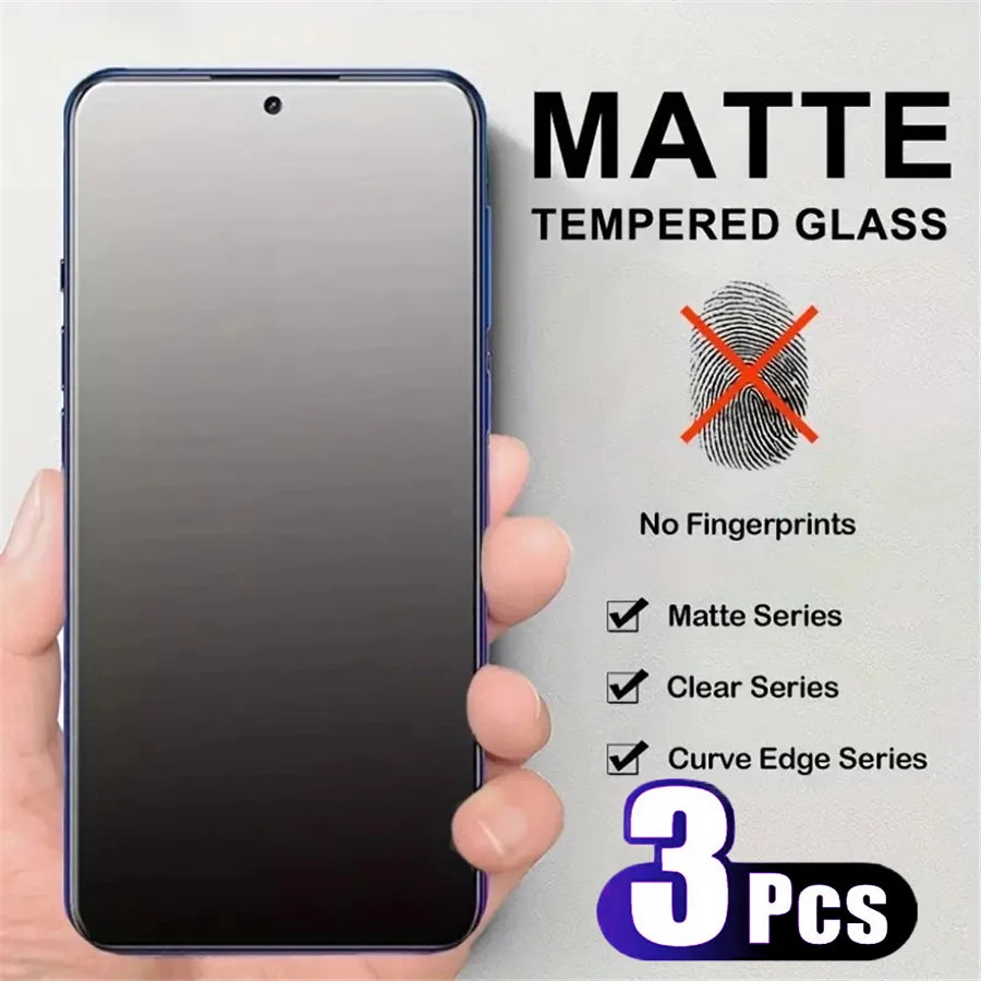 Phone with matte tempered glass screen protector, showing no fingerprints.