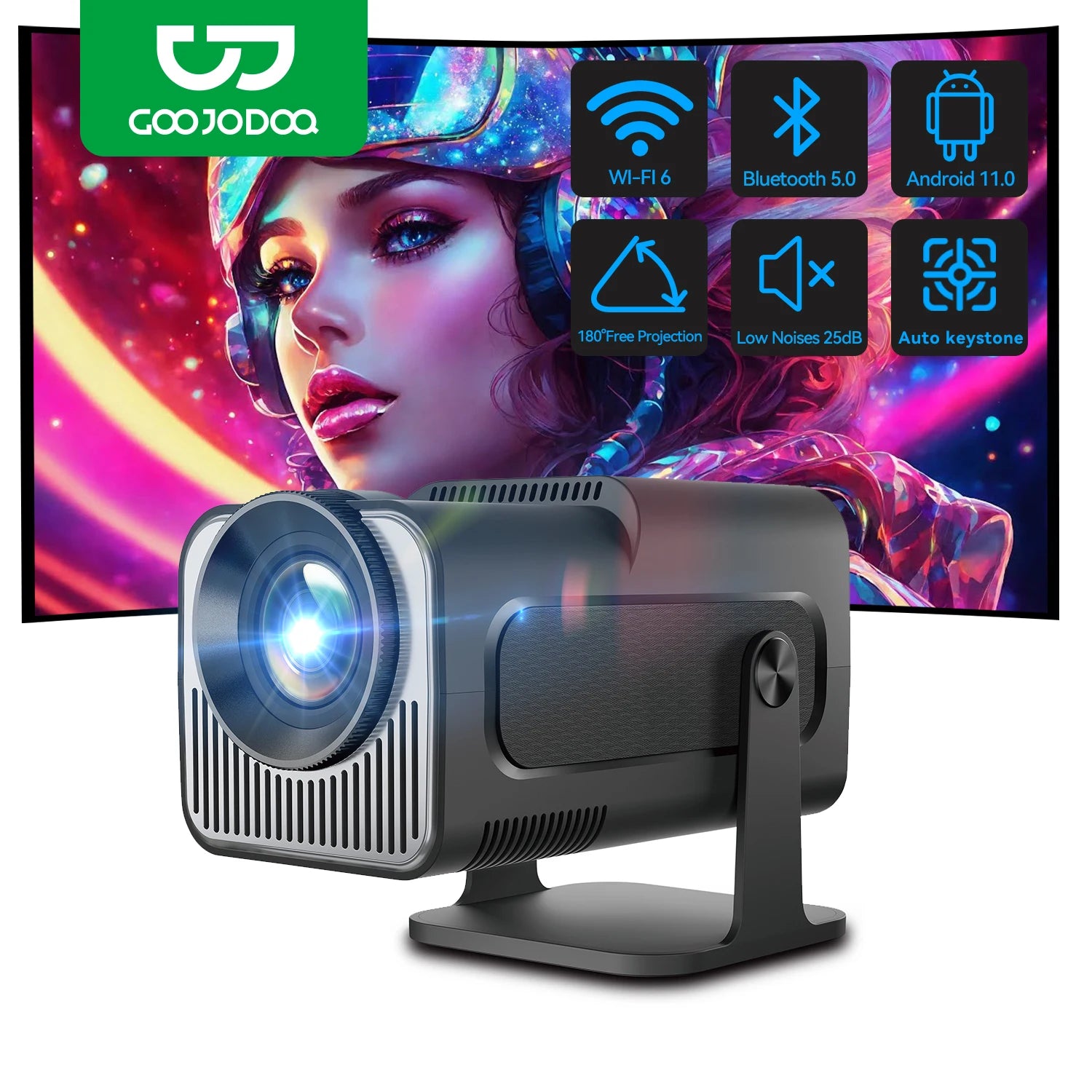 HY320 Mini 4K Projector 180° Rotatable Goojodoq
