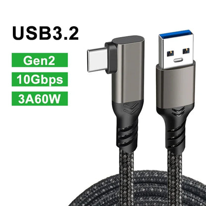 USB-A to USB-C VR Link Cable 10Gbps 60W Right Angle