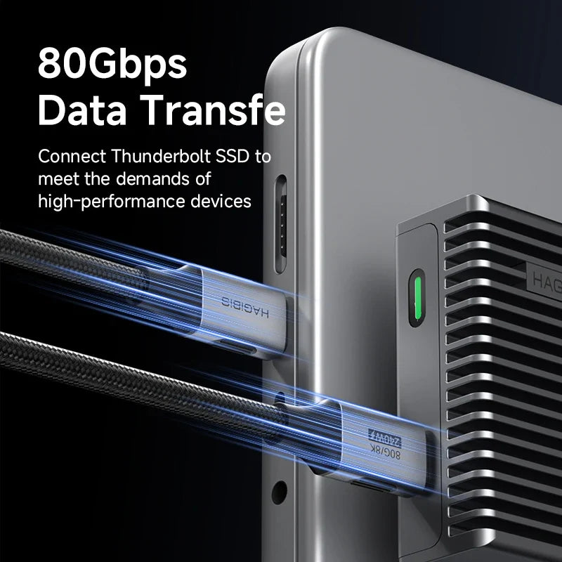 HDD/SSD device with 80Gbps data transfer text on a black background