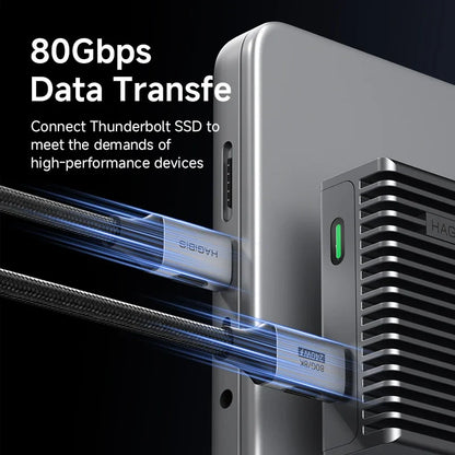 HDD/SSD device with 80Gbps data transfer text on a black background