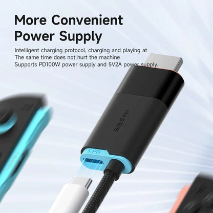 Black and blue power supply cable with text on a light gray background