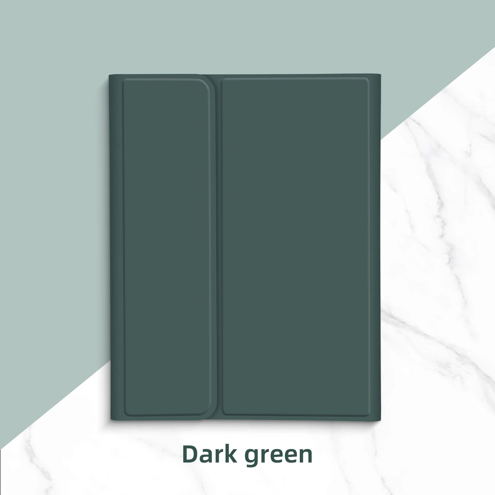 Dark green tablet case on a light gray and white background