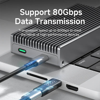 Computer hardware component with cable, showing support for 80Gbps data transmission.