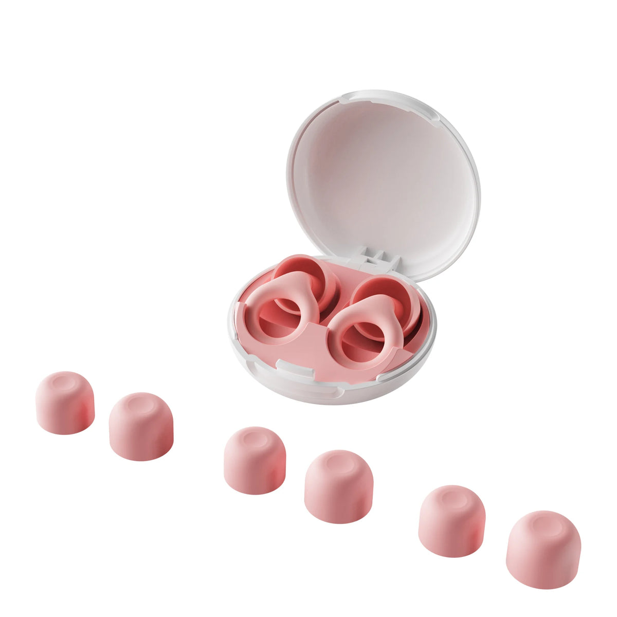 Pink earbud cases with a white case on a white background