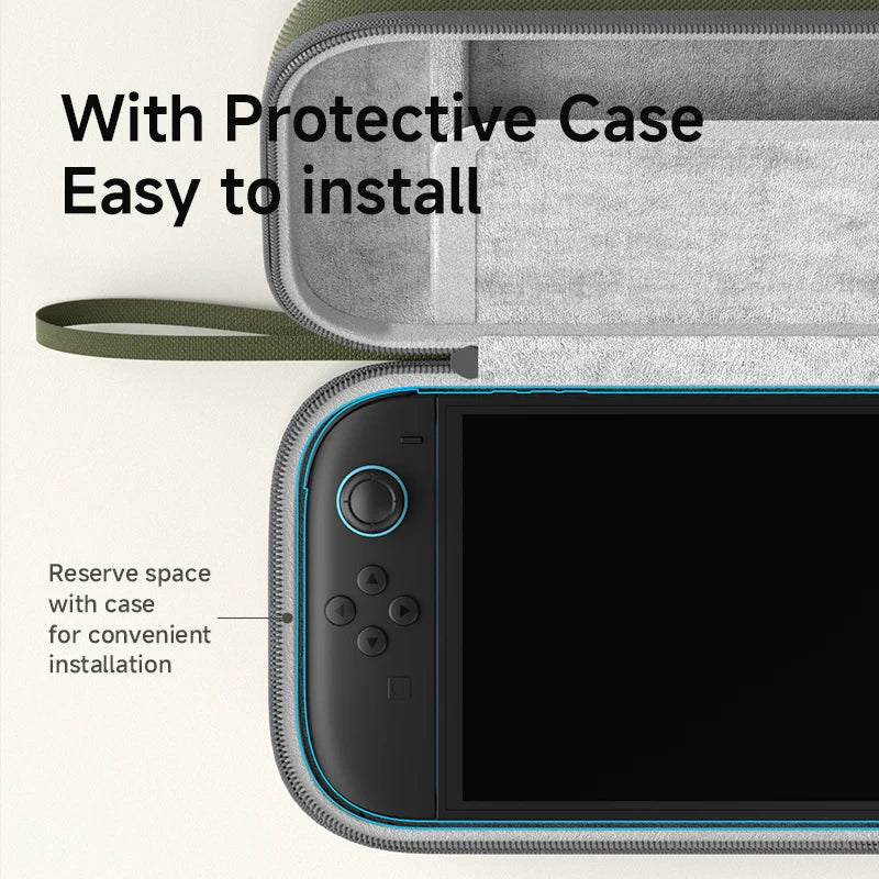 Protective case for a handheld device with text indicating ease of installation.