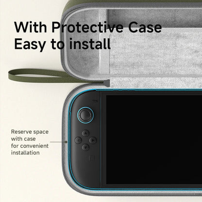 Protective case for a handheld device with text indicating ease of installation.