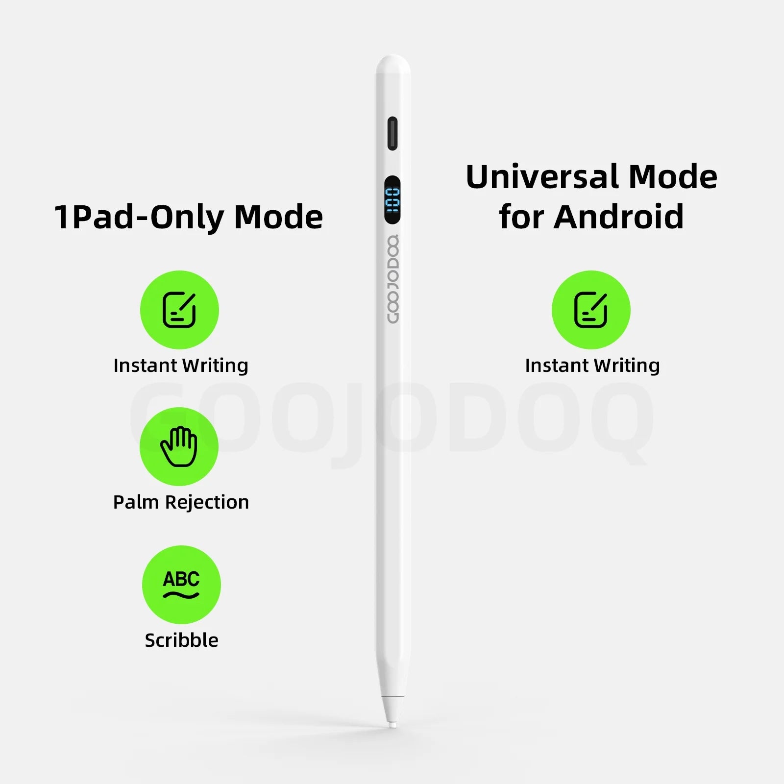 White stylus pen with features highlighted on a white background