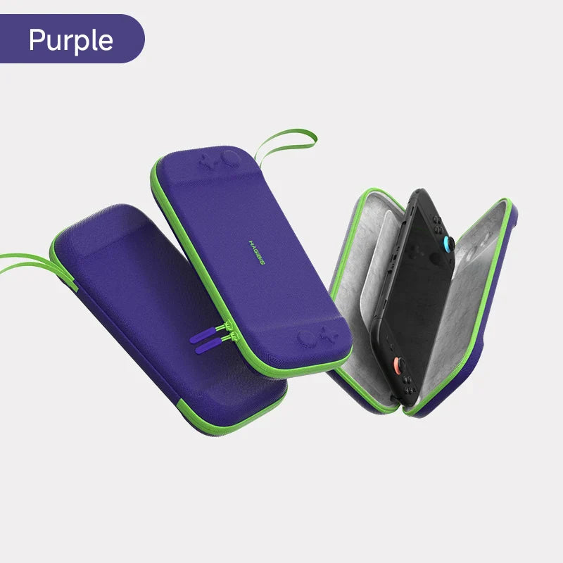 Purple phone case with green accents on a white background
