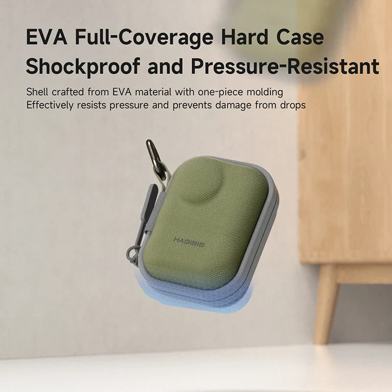 Green EVA full-coverage hard case with text on a light background